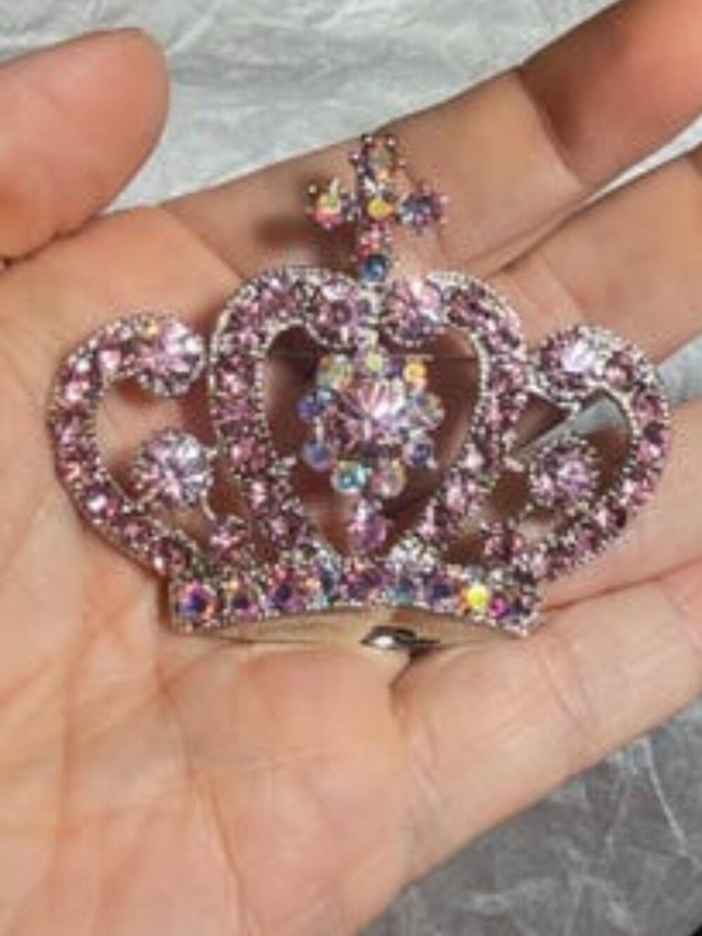 Royal Crown Brooch Pink Rhinestone Pendant Princess Tiara Convertible Vintage St